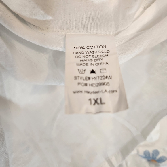 Hayden Los Angeles Chic White Tunic with Blue Floral Embroidered Pattern Tiered - Picture 3 of 7